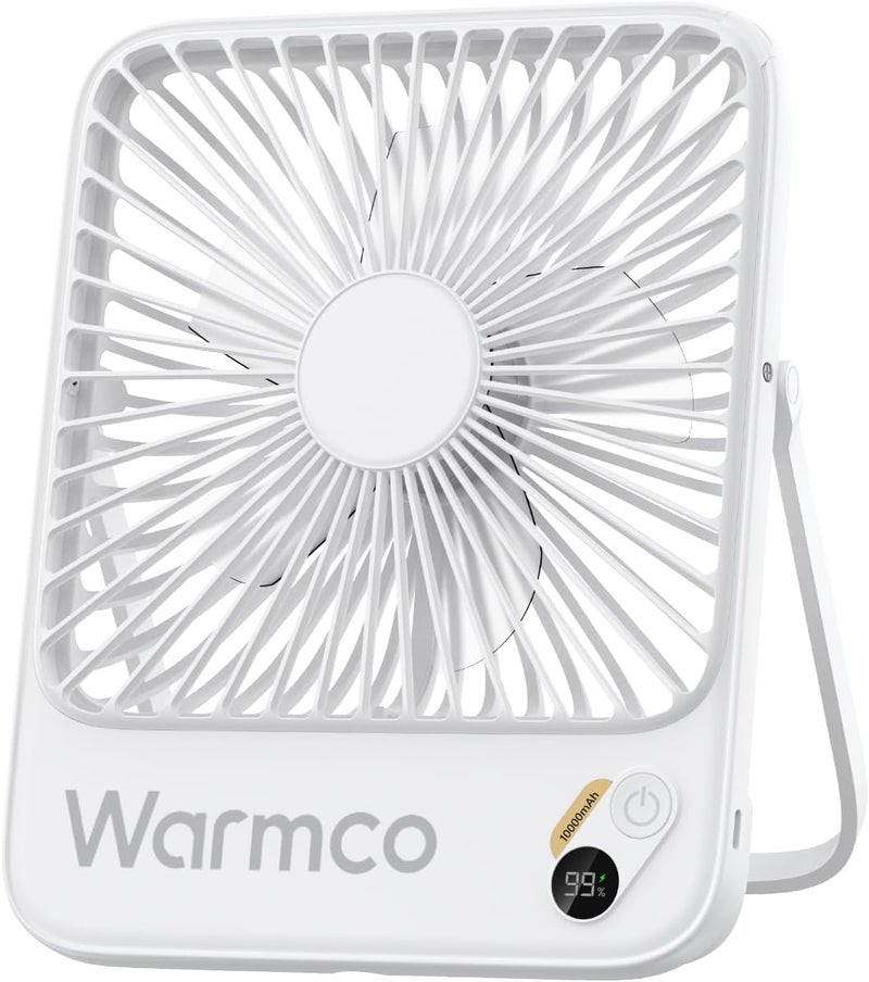 Warmco 10000mAh Portable Travel Fan 7-inch, Max 24H Runtime, Ultra-thin Quiet Rechargeable Battery Operated Desk Fan with Digital Display for Camping, Office, Bedroom, Cruise Essentials White - Image 1